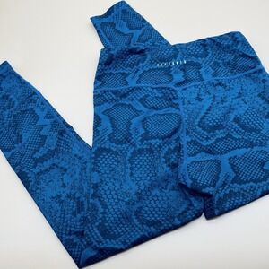 Allfenix Compression Leggings M Medium Blue Snake Skin Print Size Medium Pull-On